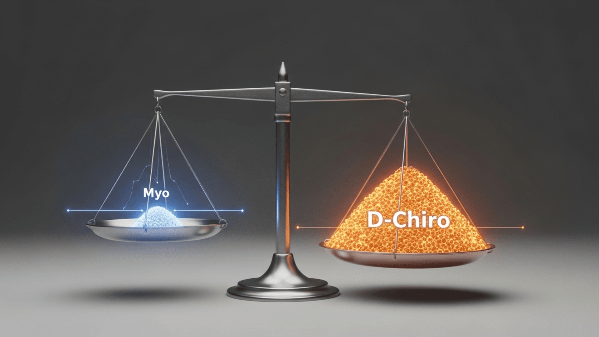 A conceptual image of an unbalanced scale, with a large pile of D-chiro-inositol on one side and a small amount of myo-inositol on the other, symbolizing the risks of an incorrect dosage.